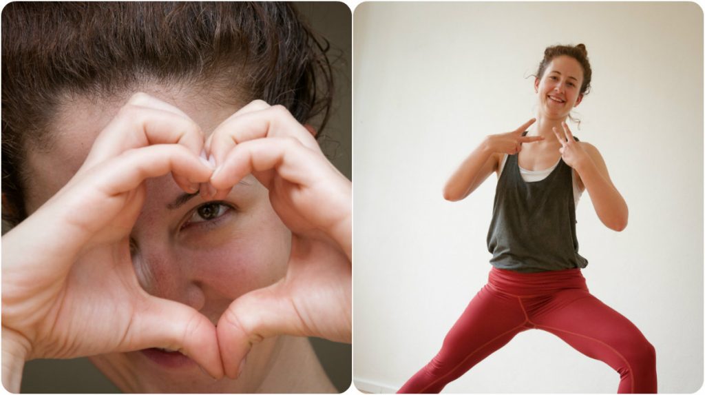Mudra, Hände in Herzform und Peace-Zeichen mit den Fingern